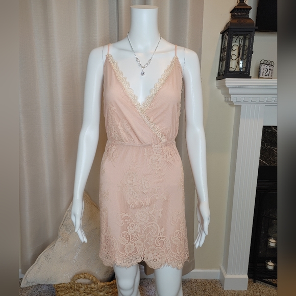 LOVERS + FRIENDS ART DECO LACE OVERLAY DRESS, BLUSH/CREAM XL - Picture 3 of 14